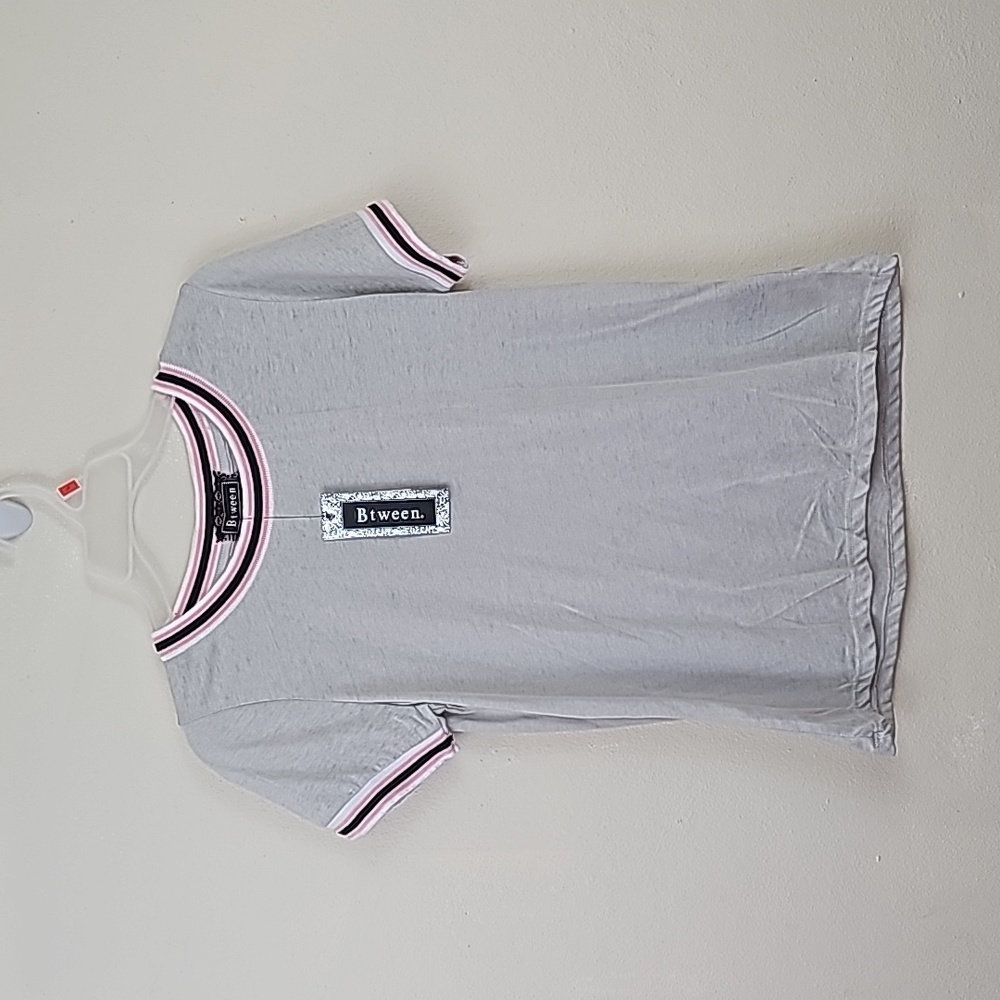 Btween Short Sleeve Crew Neck Knit Ringer T-Shirt - Gray, Large
